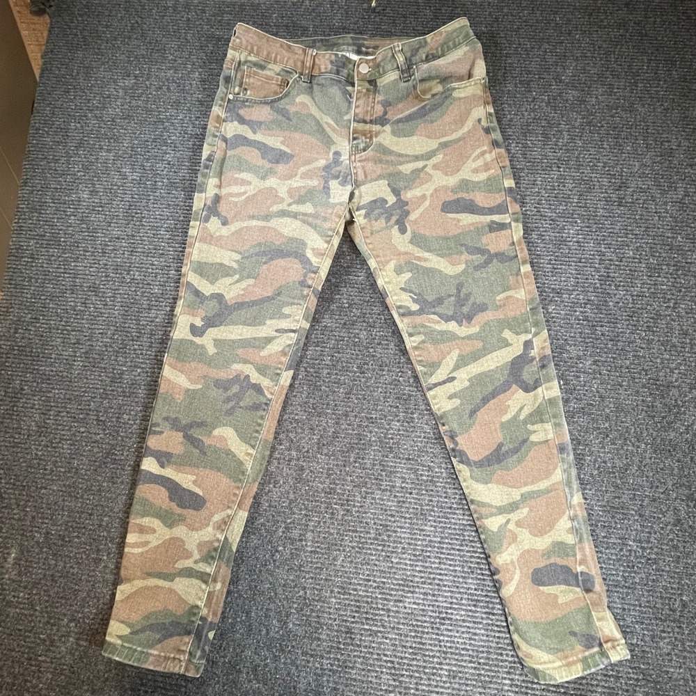 Manfinity Camo Print Slim‎ Tapered Pants Green Brown Camouflage Size 34